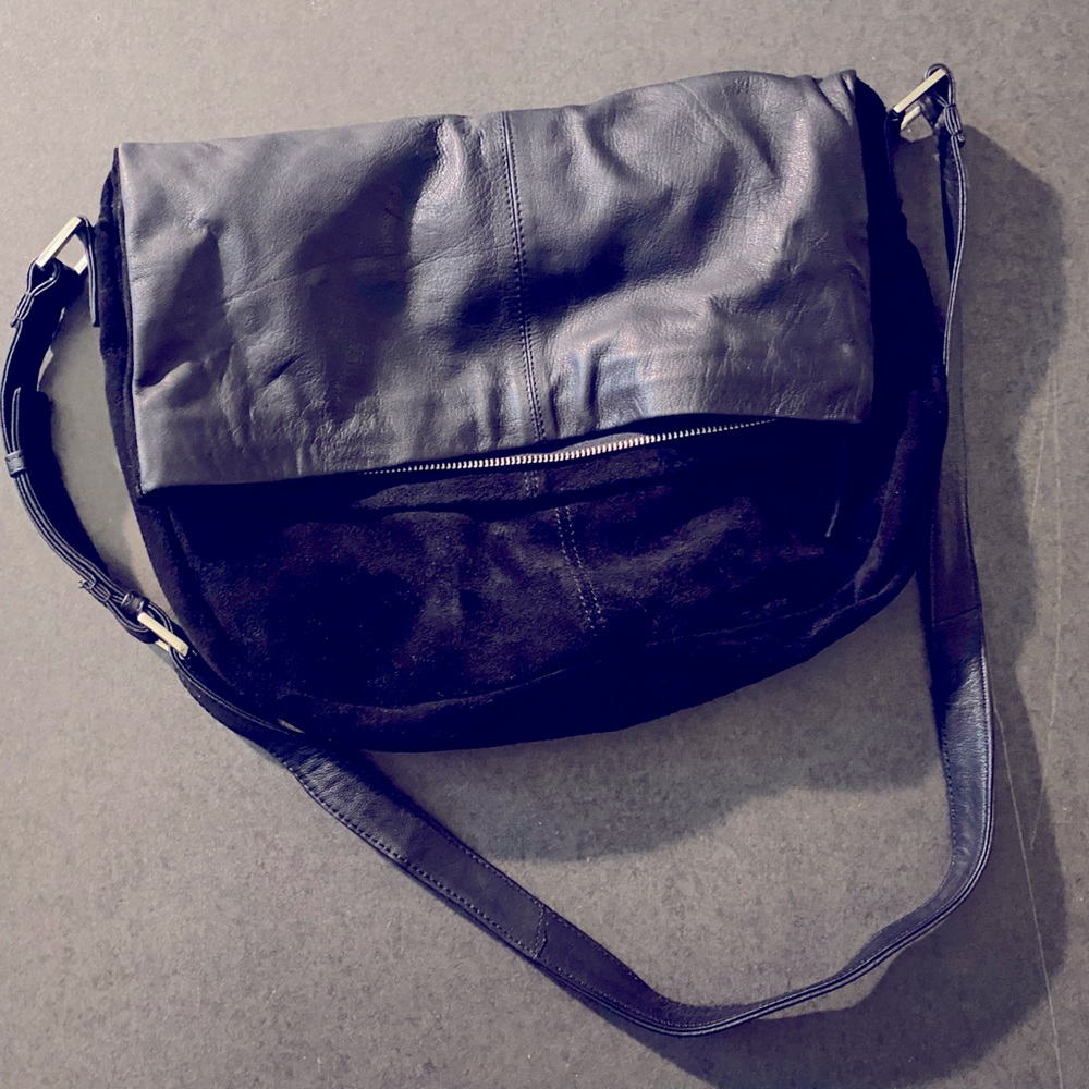 Topshop black leather and suede crossbody bag